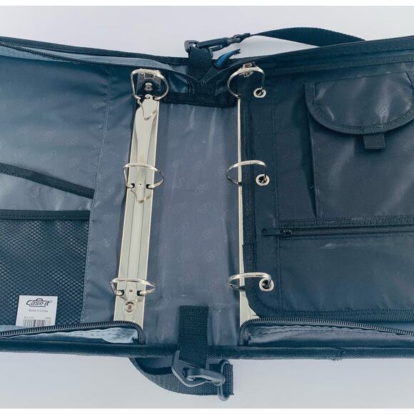 Case It Zipper Binder Mighty Zip Tab 3" Two 3-Ring Blue Shoulder Strap Pockets - Picture 5 of 12